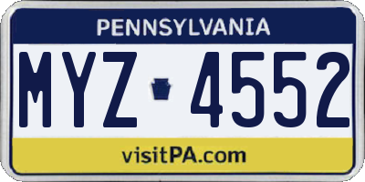 PA license plate MYZ4552