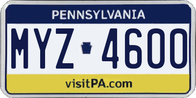 PA license plate MYZ4600