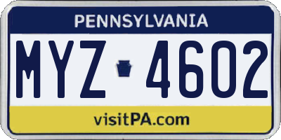 PA license plate MYZ4602
