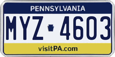 PA license plate MYZ4603