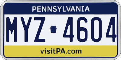 PA license plate MYZ4604