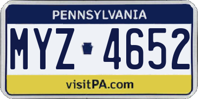 PA license plate MYZ4652