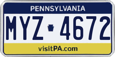 PA license plate MYZ4672
