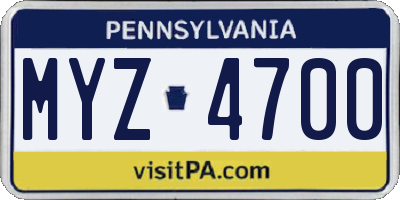 PA license plate MYZ4700