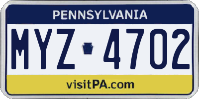 PA license plate MYZ4702