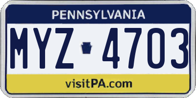 PA license plate MYZ4703