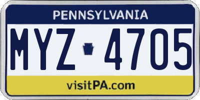 PA license plate MYZ4705