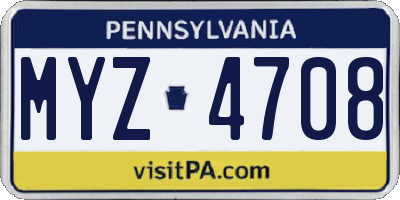 PA license plate MYZ4708