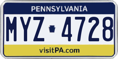 PA license plate MYZ4728
