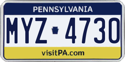 PA license plate MYZ4730