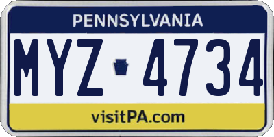 PA license plate MYZ4734
