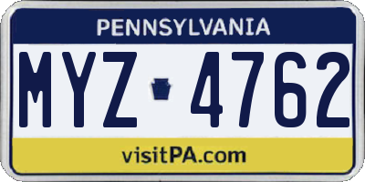 PA license plate MYZ4762