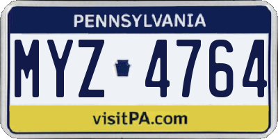 PA license plate MYZ4764