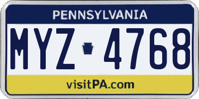 PA license plate MYZ4768