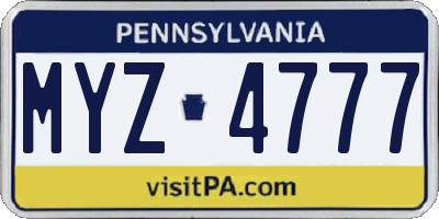 PA license plate MYZ4777
