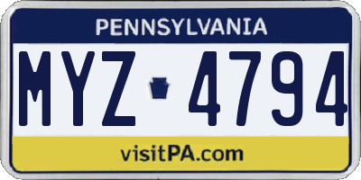 PA license plate MYZ4794