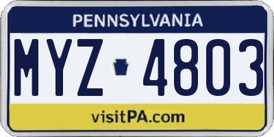 PA license plate MYZ4803