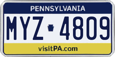PA license plate MYZ4809