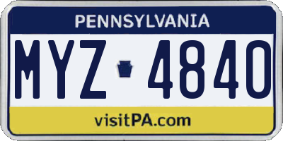 PA license plate MYZ4840