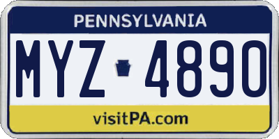 PA license plate MYZ4890