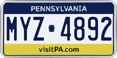 PA license plate MYZ4892