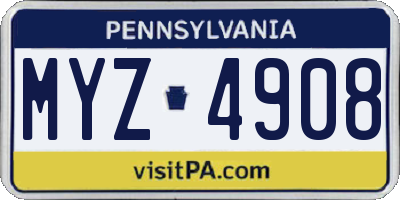 PA license plate MYZ4908