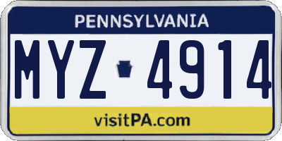 PA license plate MYZ4914