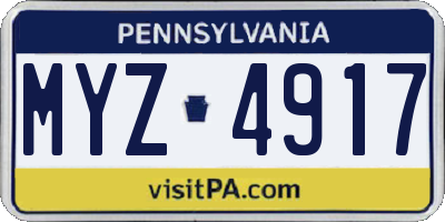 PA license plate MYZ4917
