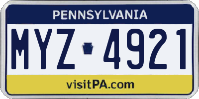 PA license plate MYZ4921