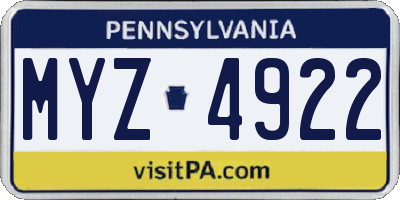 PA license plate MYZ4922