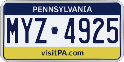 PA license plate MYZ4925