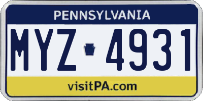 PA license plate MYZ4931