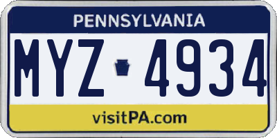 PA license plate MYZ4934