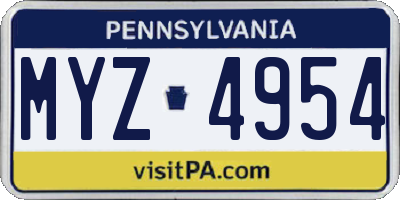 PA license plate MYZ4954