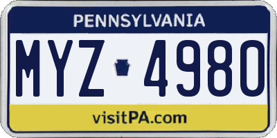 PA license plate MYZ4980