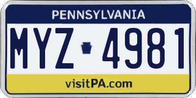 PA license plate MYZ4981