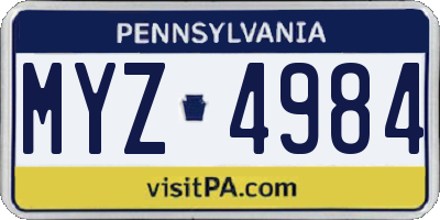 PA license plate MYZ4984