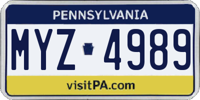 PA license plate MYZ4989