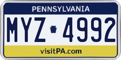 PA license plate MYZ4992