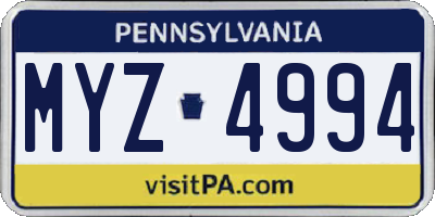 PA license plate MYZ4994