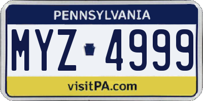 PA license plate MYZ4999