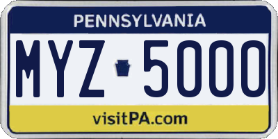 PA license plate MYZ5000