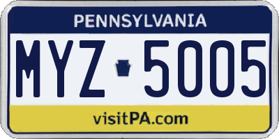 PA license plate MYZ5005