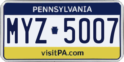 PA license plate MYZ5007
