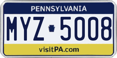 PA license plate MYZ5008