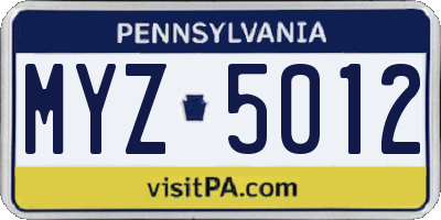 PA license plate MYZ5012