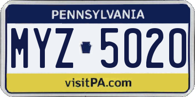 PA license plate MYZ5020