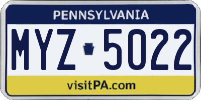 PA license plate MYZ5022