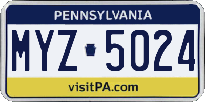 PA license plate MYZ5024