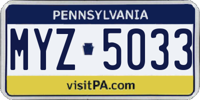 PA license plate MYZ5033